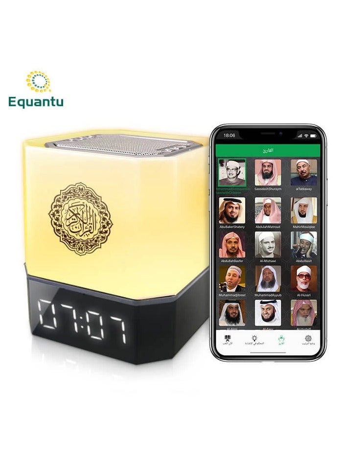 مكبر صوت قرآن مكعب مع تلاوة كاملة للقرآن، مصباح LED يعمل باللمس، بلوتوث، ١٨ قارئ وعدة ترجمات، سماعة إسلامية قابلة لإعادة الشحن مع ريموت كنترول, بطارية ١٨٠٠ مللي أمبير